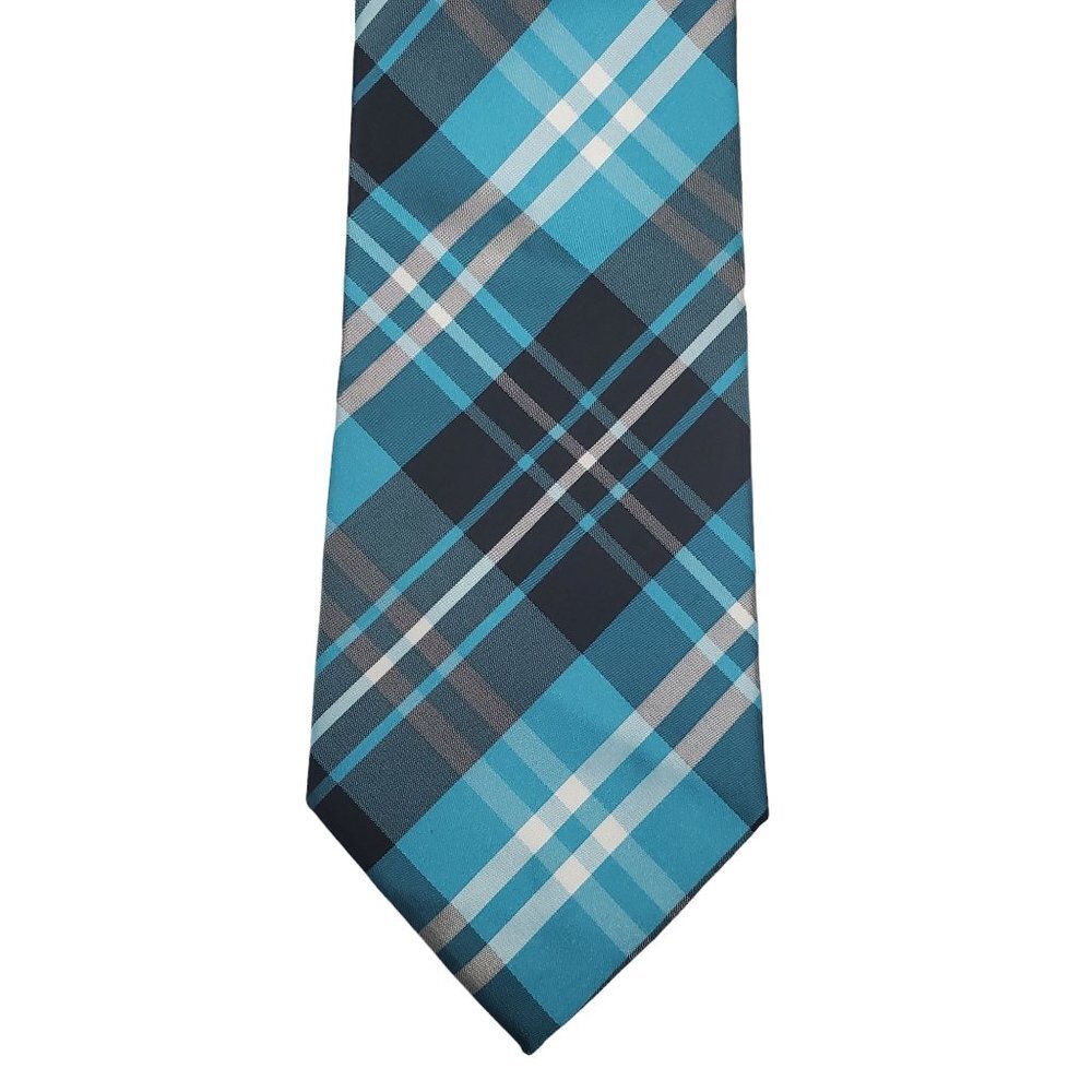 Vesuvio Napoli in Italy Men's Blue Gray Plaid 100% Polyester Wide‎ Tie Necktie
